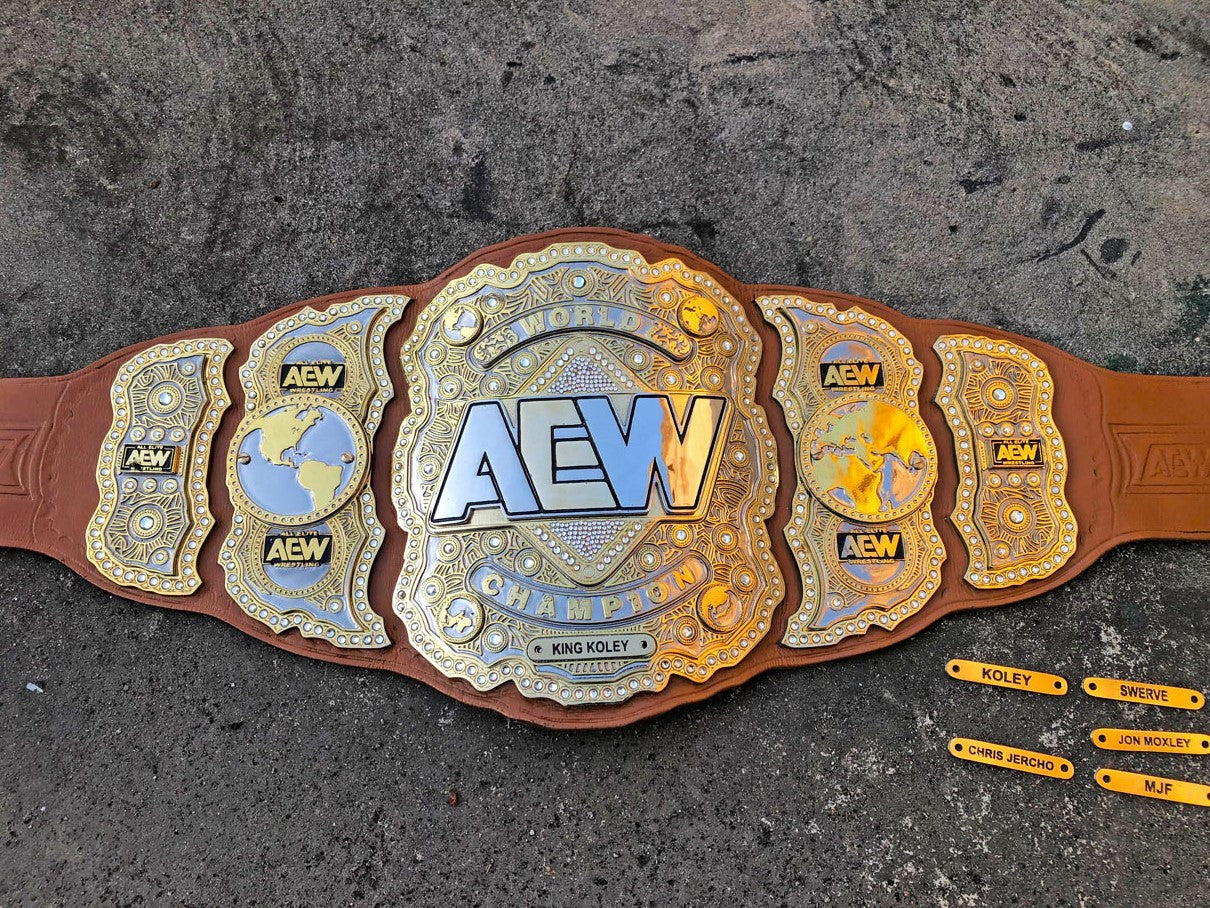 AEW Championship Replica Title Belt with Genuine Brown Leather - THE BELTS BROTHERS LTD
