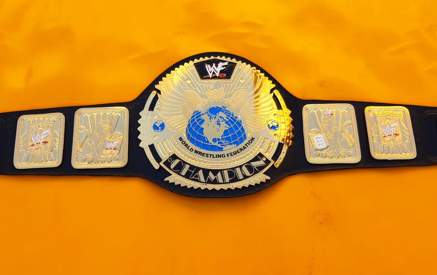 WWF Big Eagle Scratch Logo Black Strap Championship Replica Title Belt - THE BELTS BROTHERS LTD