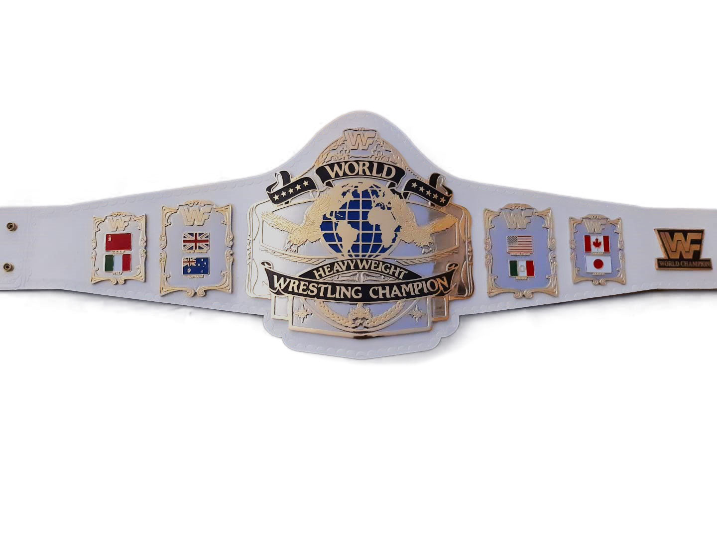 WWF ANDRE 87 White Leather Strap Championship Replica Title - THE BELTS BROTHERS LTD