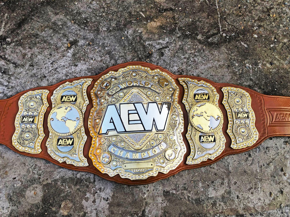 AEW Championship Replica Title Belt with Genuine Brown Leather - THE BELTS BROTHERS LTD