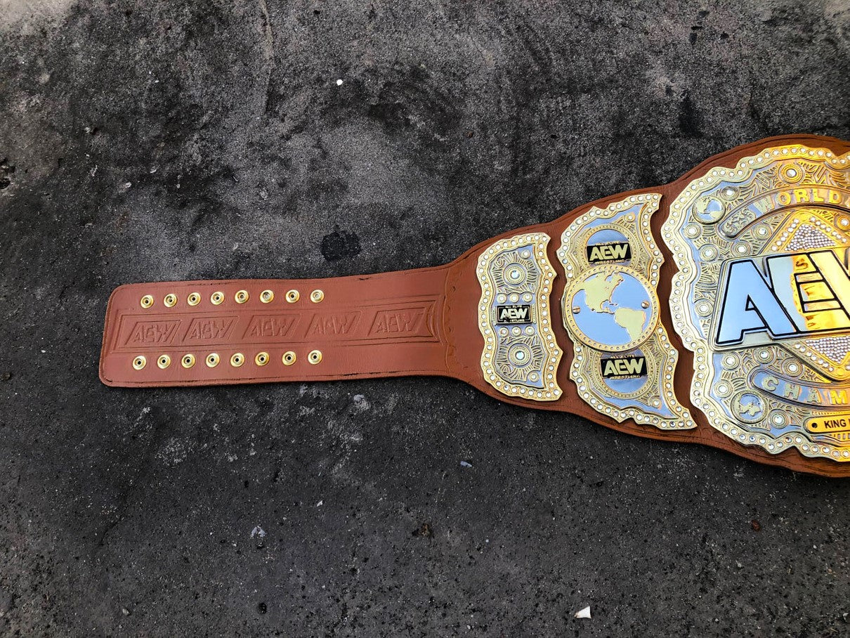 AEW Championship Replica Title Belt with Genuine Brown Leather - THE BELTS BROTHERS LTD